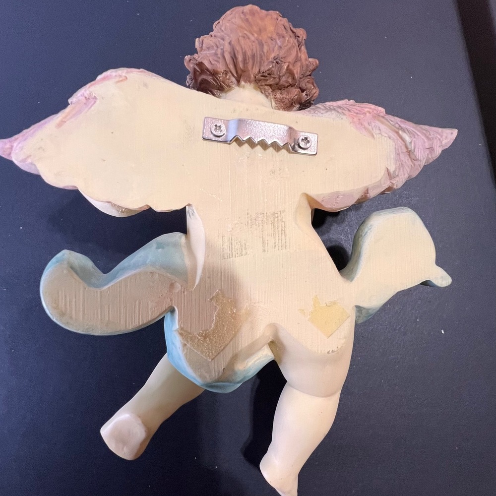 Unbranded 7.5in Cherub Wall Hanging Angel Figurine Blue Pink Fair Vintage Style - Picture 3 of 5